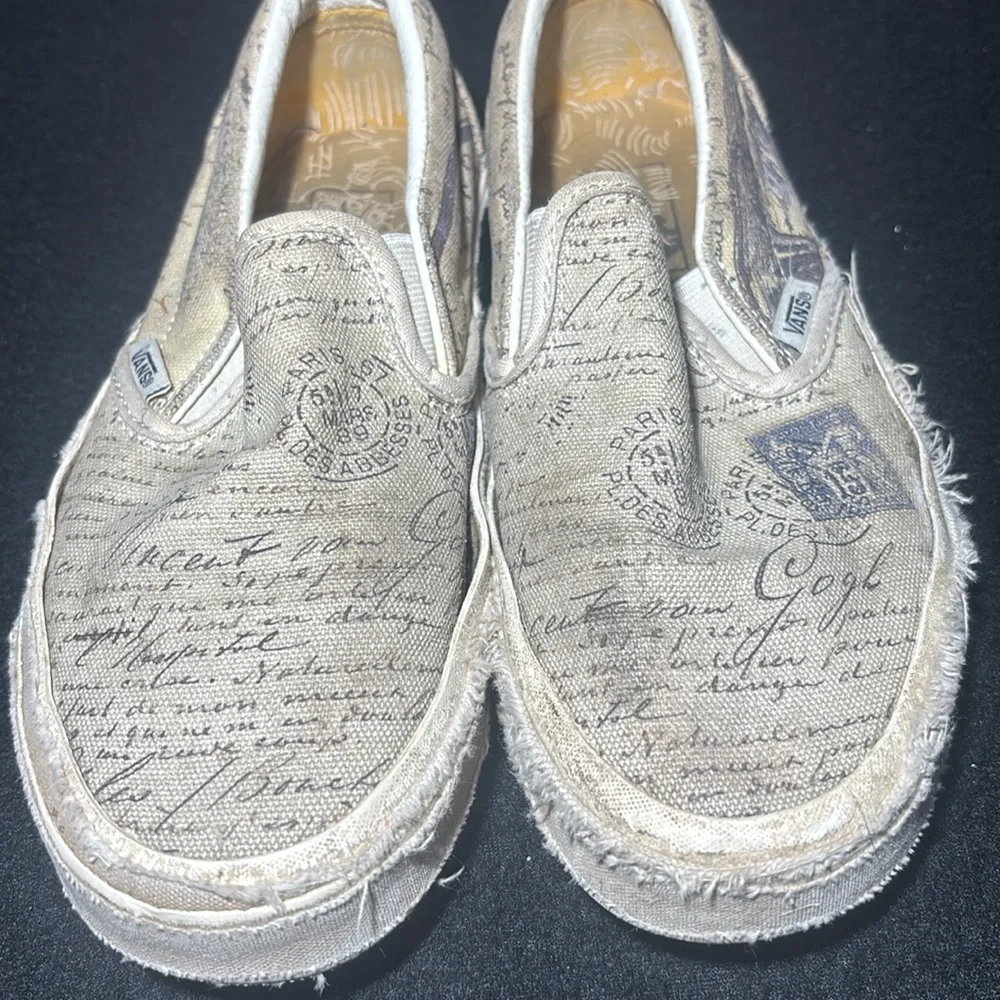 Limited Edition!!! Vans Van Gogh letter Scripted Beige Slip-On Loafers classic